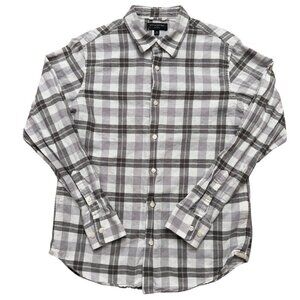 Banana Republic Shirt Mens M Long Sleeve Linen Cotton Blend Plaid Gray White